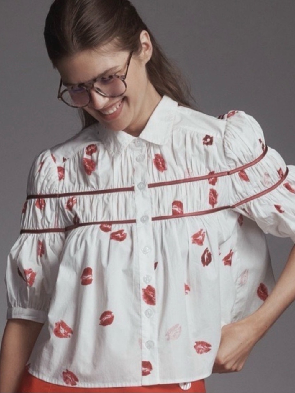 NWT Anthropologie The Leandra Shirred Yoke Blouse by Maeve Size L New